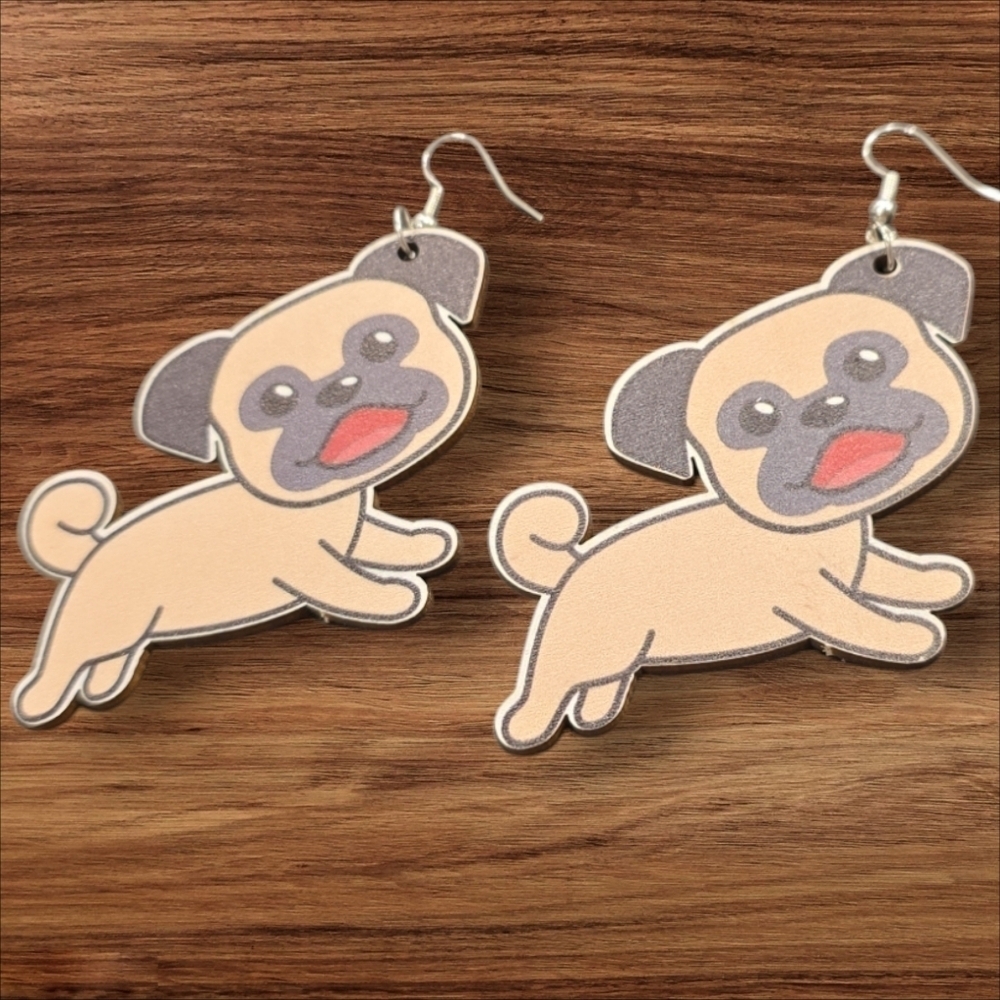 Wooden Dog Dangle Earrings